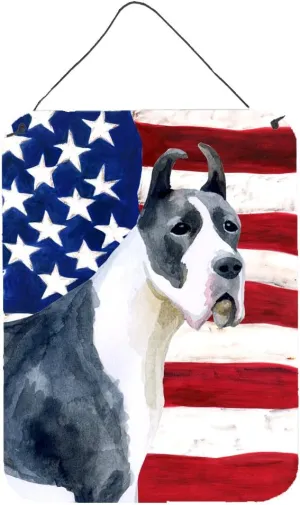 Caroline's Treasures BB9643DS1216 Harlequin Great Dane Patriotic Wall or Door Hanging Prints Aluminum Metal Sign Kitchen Wall Bar Bathroom Plaque Home Decor Front Door Plaque, 12x16, Multicolor