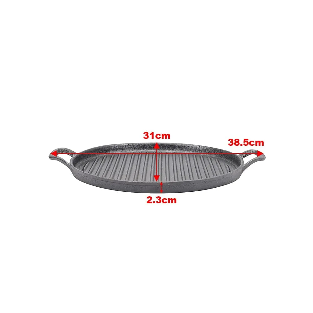 Cast Iron Griddle Plate 30cm Round BBQ Pan Cooking Grill for Stove & Oven