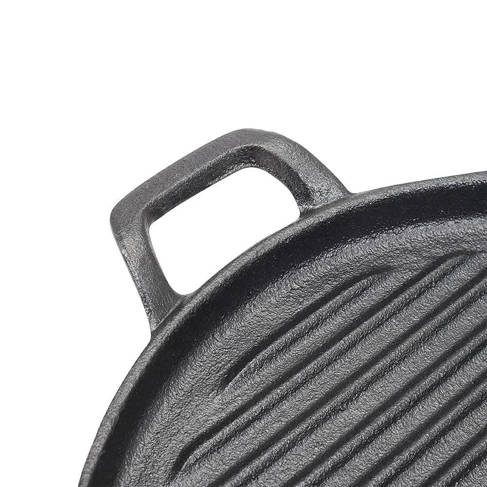 Cast Iron Griddle Plate 30cm Round BBQ Pan Cooking Grill for Stove & Oven