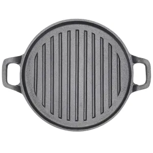 Cast Iron Griddle Plate 30cm Round BBQ Pan Cooking Grill for Stove & Oven