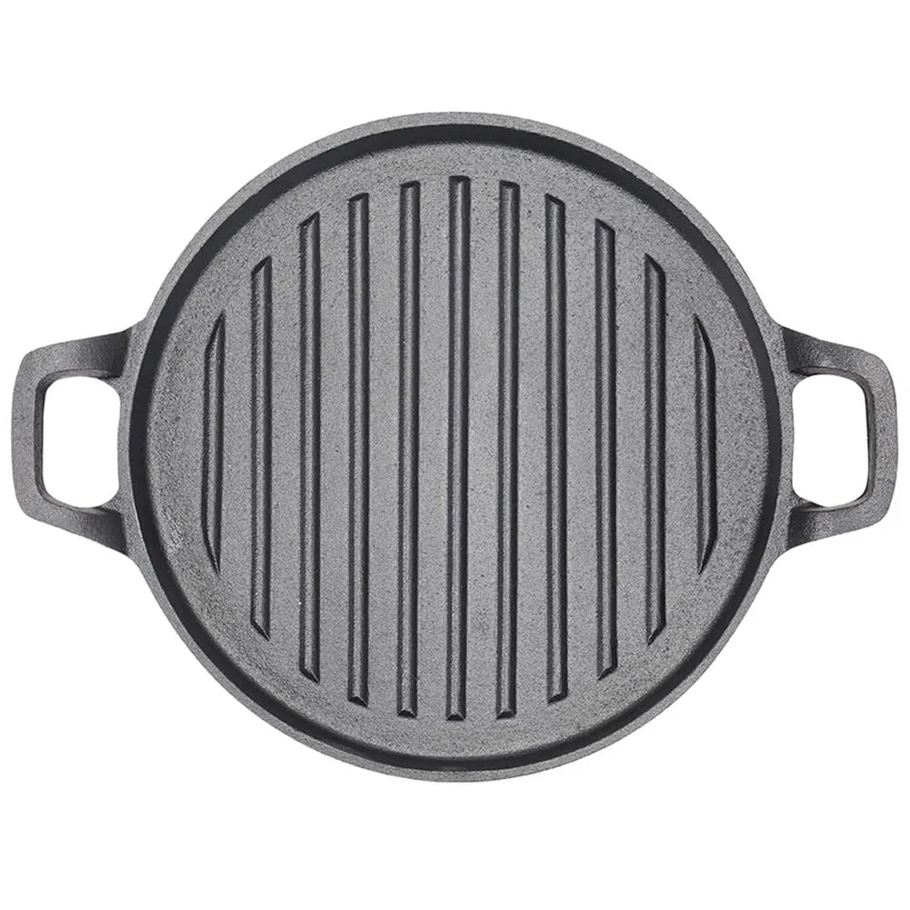 Cast Iron Griddle Plate 30cm Round BBQ Pan Cooking Grill for Stove & Oven