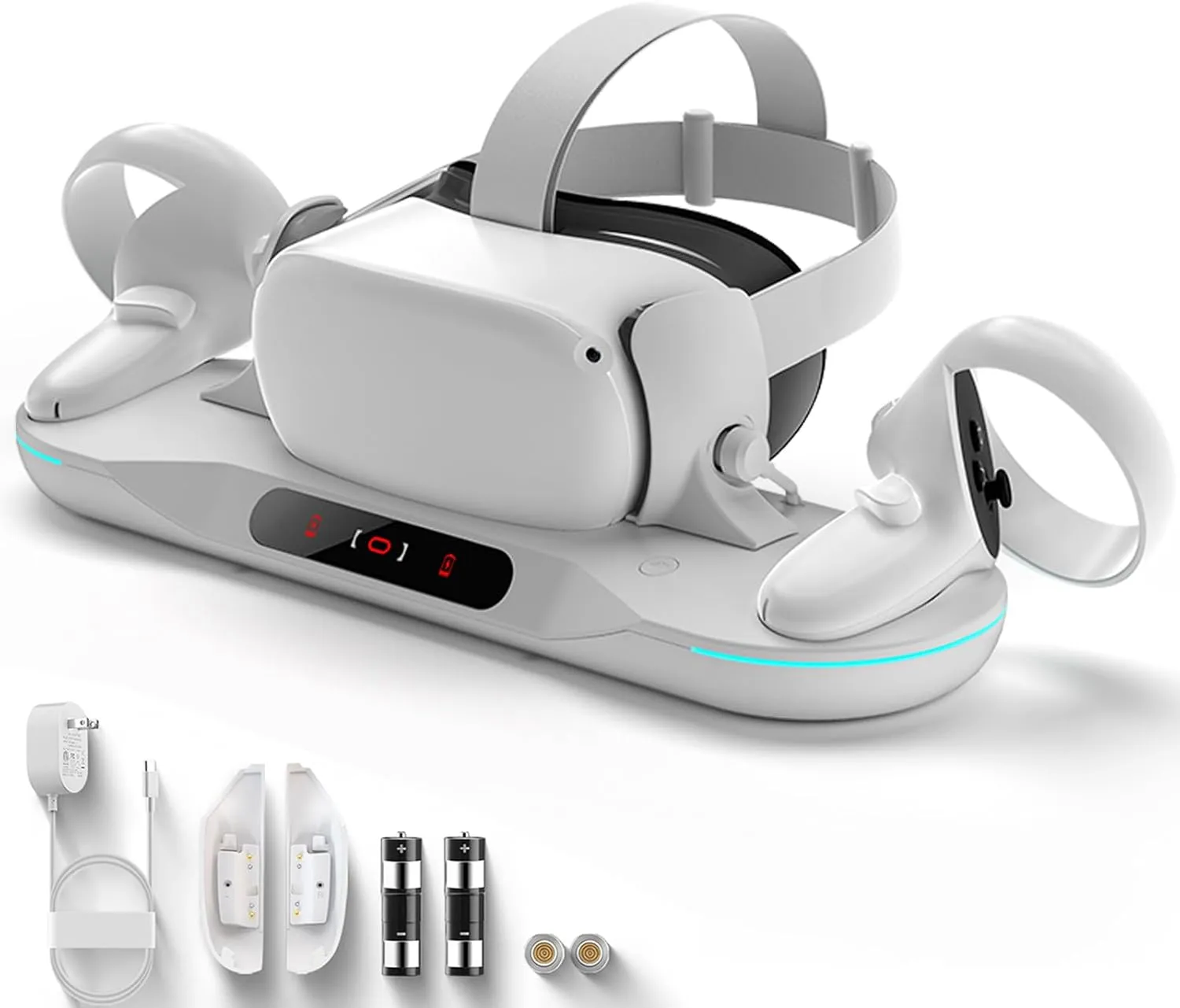 Charging Dock for Meta Quest 2, Dxldfks Auto-Clamping Docking Station for Oculus Quest 2 with LED Light Display, 2 Rechargeable Batteries, 2 Controller Battery Cover and USB-C Charger
