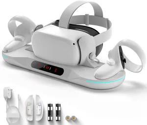 Charging Dock for Meta Quest 2, Dxldfks Auto-Clamping Docking Station for Oculus Quest 2 with LED Light Display, 2 Rechargeable Batteries, 2 Controller Battery Cover and USB-C Charger