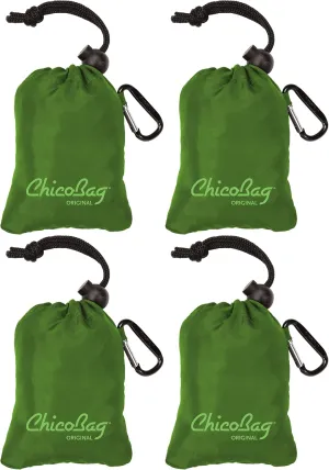 ChicoBag Original Compact Reusable Grocery Bag w/Attached Pouch and Carabiner Clip | Perfect for Shopping, Travel, Organization | Eco-Conscious Packable Tote | Pale Green (Pack of 4)