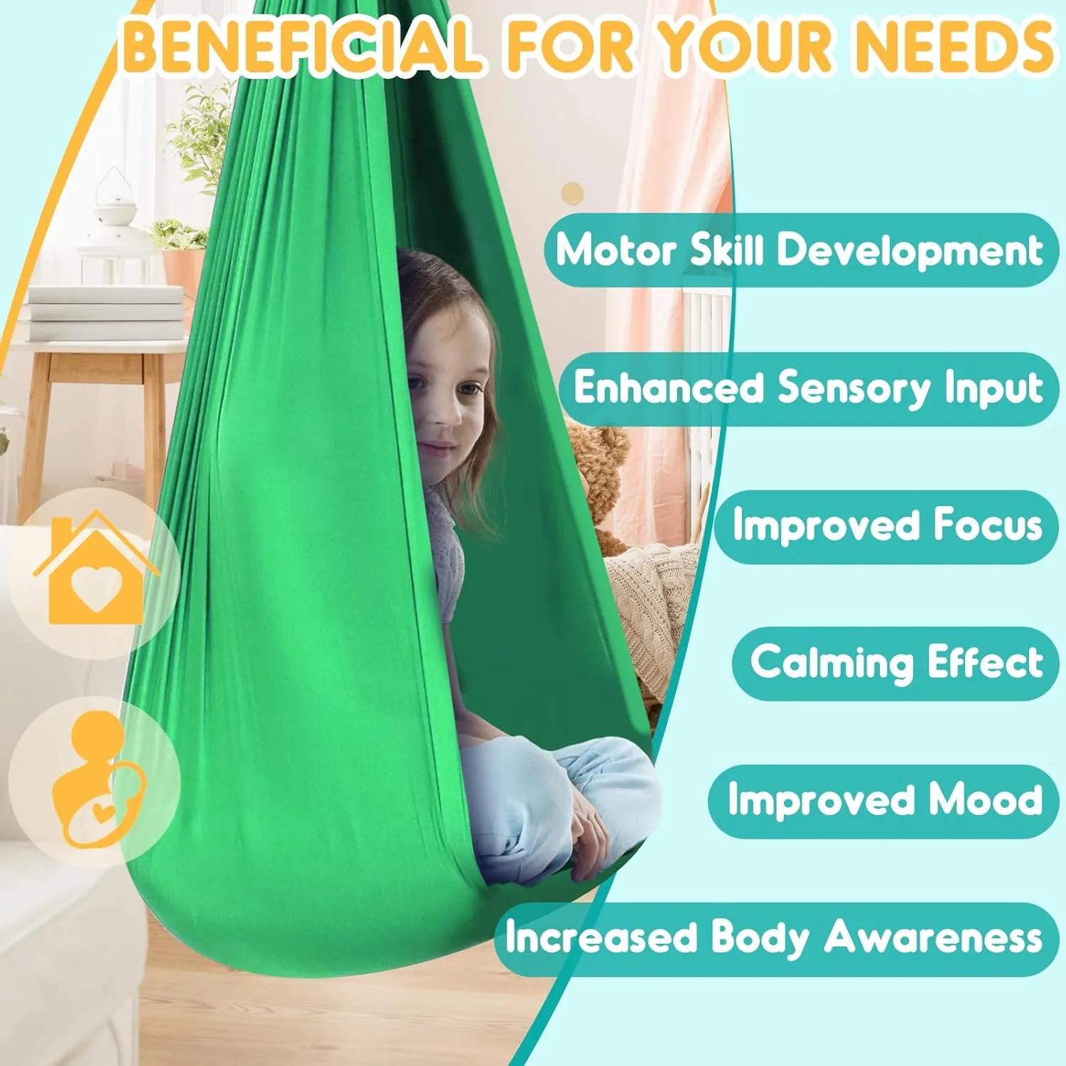 Chihee Sensory Swing Therapy Swing Hammock Indoor Outdoor for Kids, Hardware Included, Soft Breathable Nylon Cuddle Swing Joy Hammock for Child Adult with Autism, ADHD, Aspergers, Sensory Integration