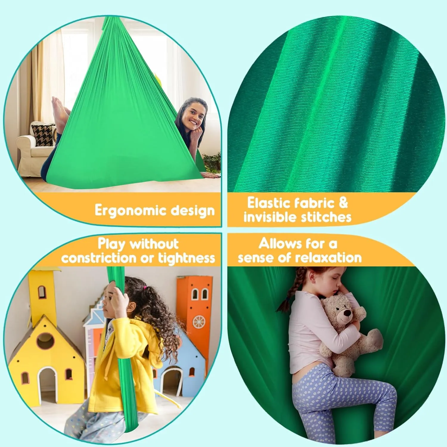 Chihee Sensory Swing Therapy Swing Hammock Indoor Outdoor for Kids, Hardware Included, Soft Breathable Nylon Cuddle Swing Joy Hammock for Child Adult with Autism, ADHD, Aspergers, Sensory Integration