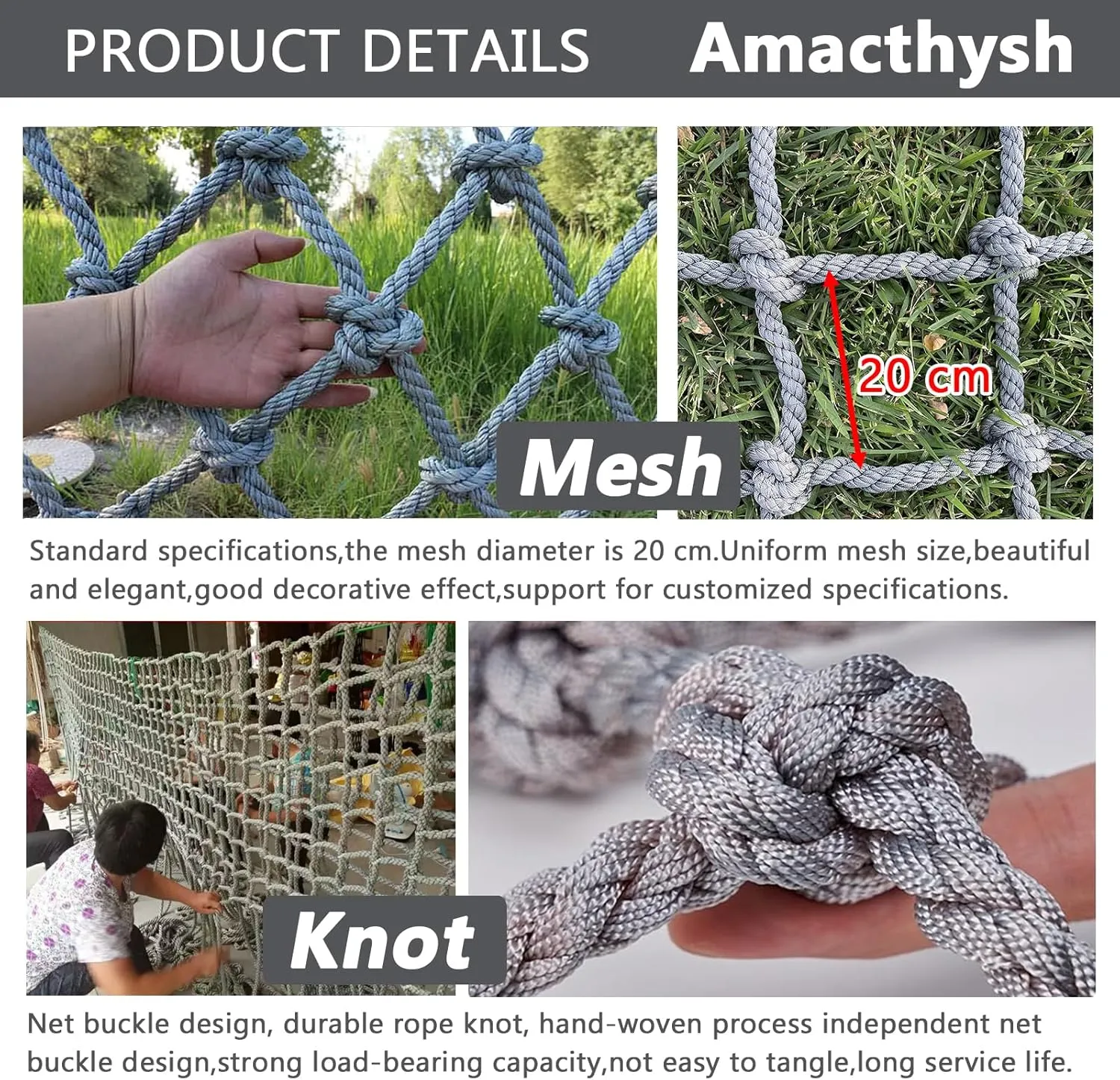 Child Adults Playground Climbing Netting Cargo Climbing Net Outdoor Treehouse Truck Trailer Nets Heavy Duty Swings Net Safety Net,255.91 * 275.59 inch