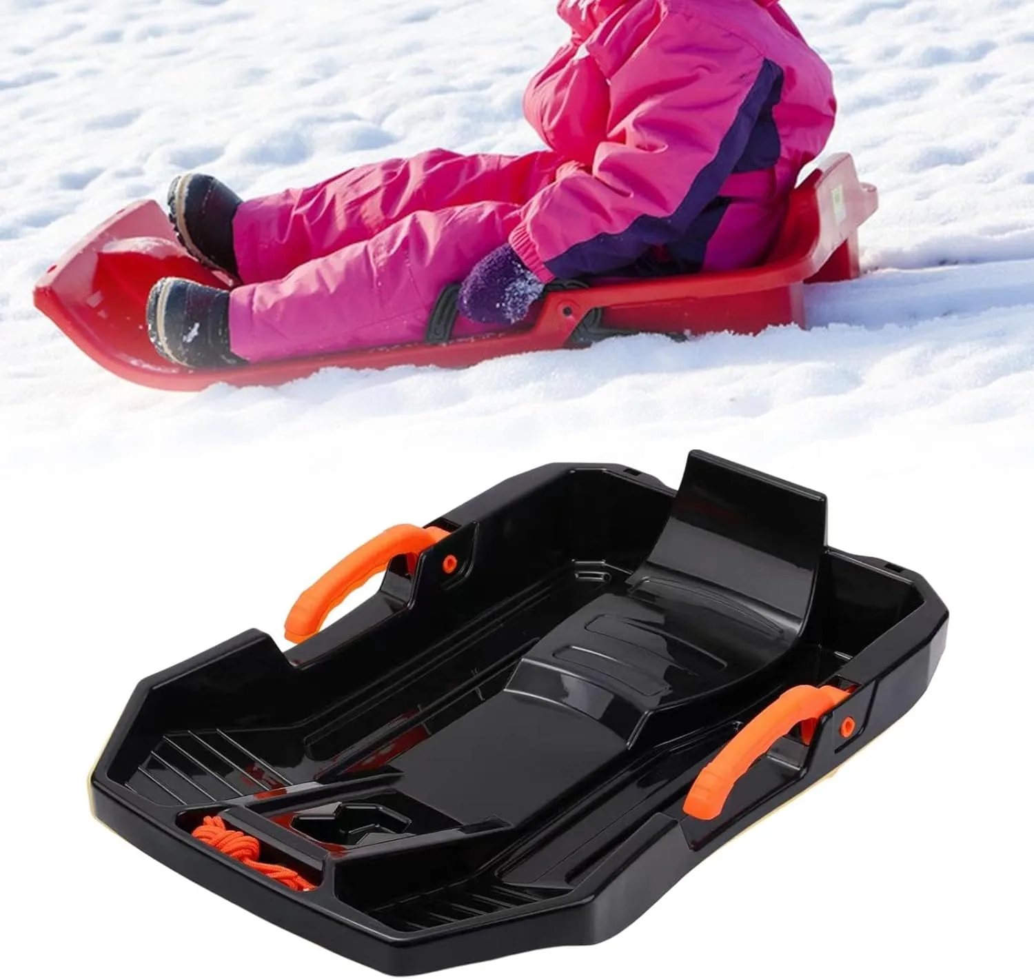 Children Downhill Toboggan Snow Sled with Brake Grass Sled Portable Length 62cm Versatile Dunes Sand Sled with Two Meter Rope