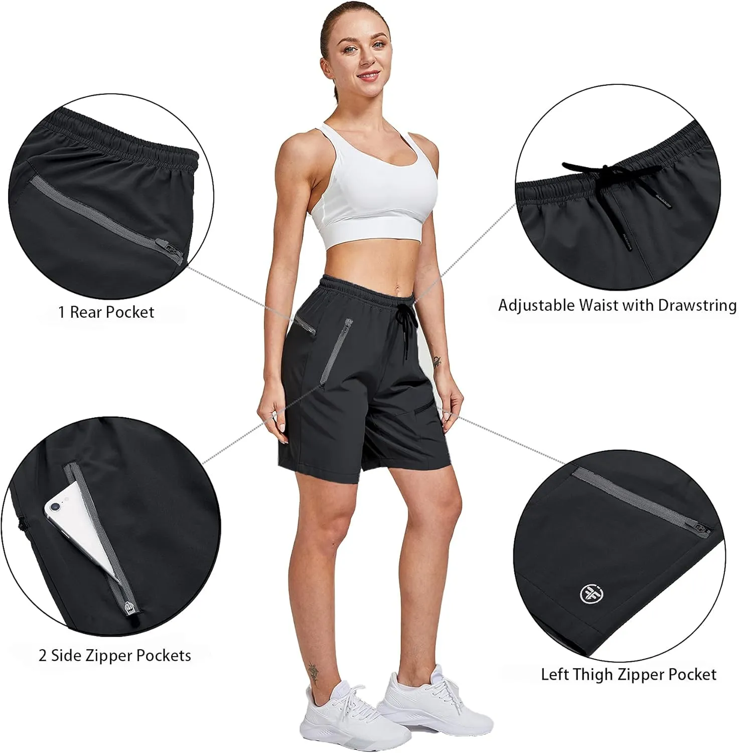 ChinFun Women's Stretch Cargo Shorts Lightweight Hiking Shorts Quick Dry Outdoor Shorts Water Resistant with 6 Pockets