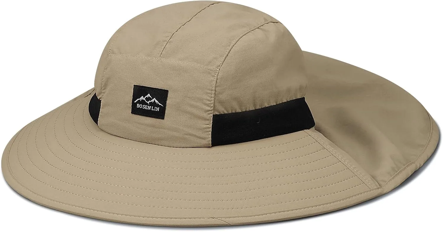 Clakllie Waterproof Wide Brim Sun Hat with Neck Flap UPF 50  Fishing Hats Sun Protection Gardening Safari Hat for Hiking