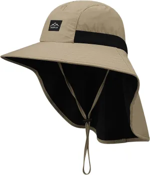 Clakllie Waterproof Wide Brim Sun Hat with Neck Flap UPF 50  Fishing Hats Sun Protection Gardening Safari Hat for Hiking