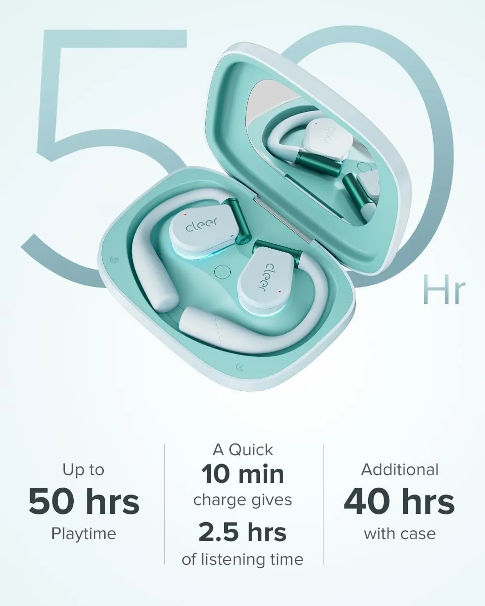 Cleer ARC 3 Open Ear Headphones - Dolby Audio, Snapdragon Sound True Wireless Earbuds, 50Hr Battery, Bluetooth 5.4, IPX 7, Multi-Point, Smart Controls, Wireless Charging Smart Case, Comfort Fit, Blue