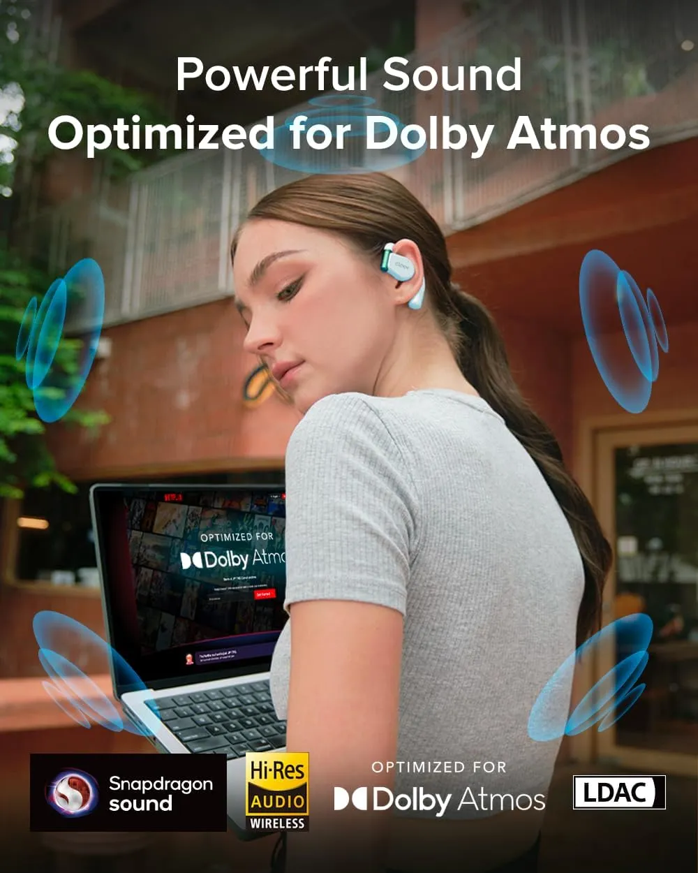 Cleer ARC 3 Open Ear Headphones - Dolby Audio, Snapdragon Sound True Wireless Earbuds, 50Hr Battery, Bluetooth 5.4, IPX 7, Multi-Point, Smart Controls, Wireless Charging Smart Case, Comfort Fit, Blue