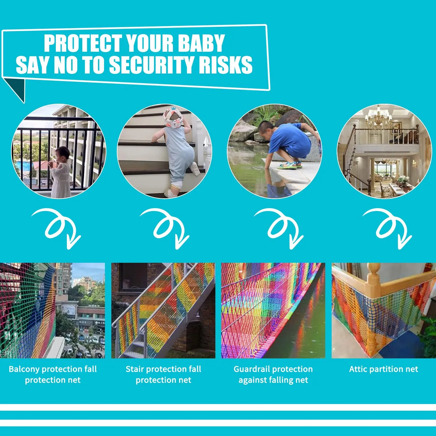 Climbing Cargo Net for Kids Outdoor Balcony & Playground Safety Net - Knotless Polyester Sports Netting