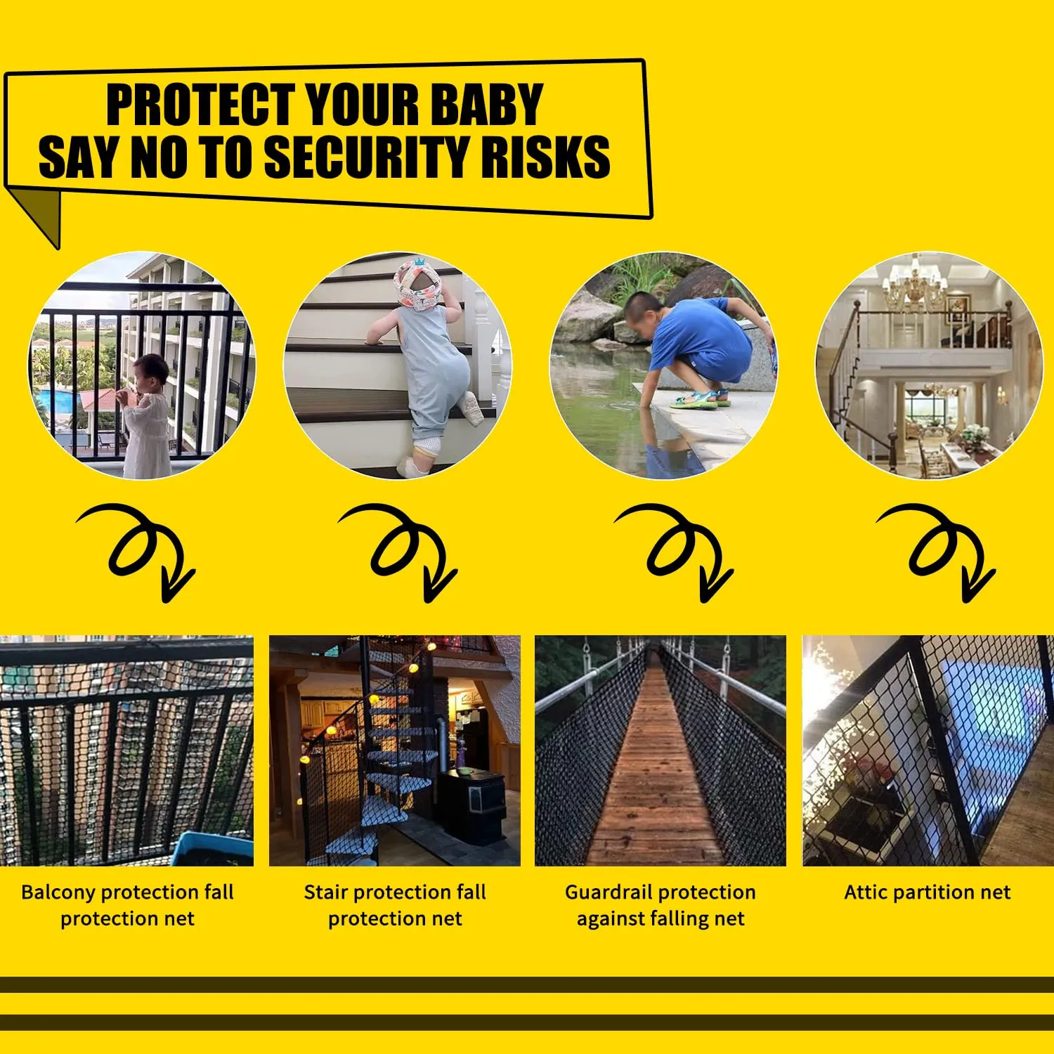 Climbing Cargo Net for Kids Outdoor Balcony & Playground Safety Net - Knotless Polyester Sports Netting