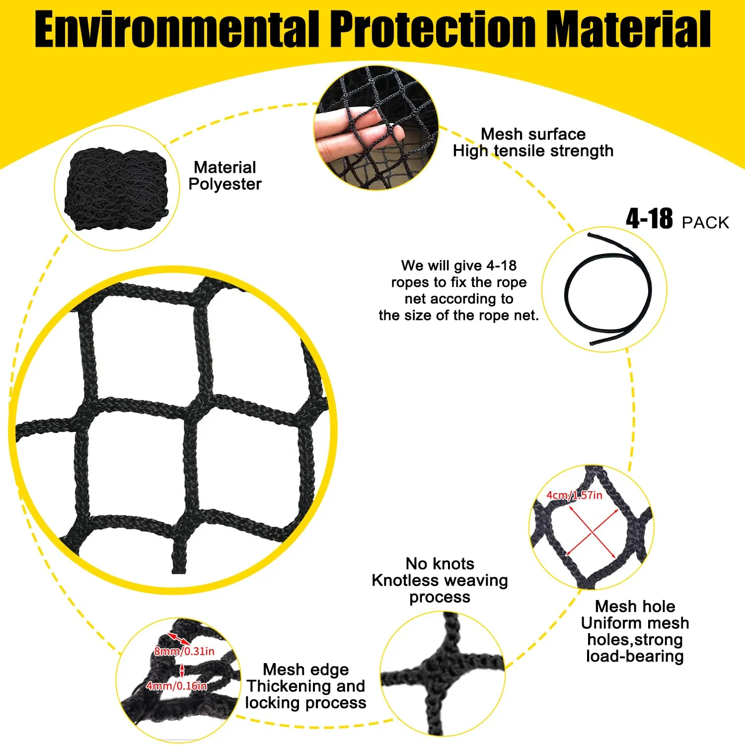 Climbing Cargo Net for Kids Outdoor Balcony & Playground Safety Net - Knotless Polyester Sports Netting
