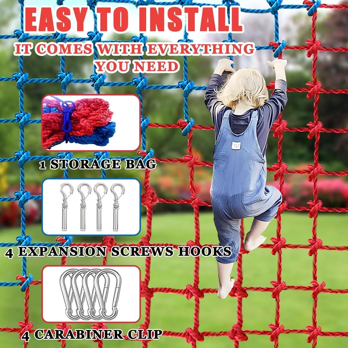 Climbing Cargo Net, Polyester Playground Climbing Net, Heavy Duty Large Military Climbing Net for Kids Outdoor, Kids Safety Protection Net, Rope Ladder, Jungle Gyms, Swingset, Treehouse