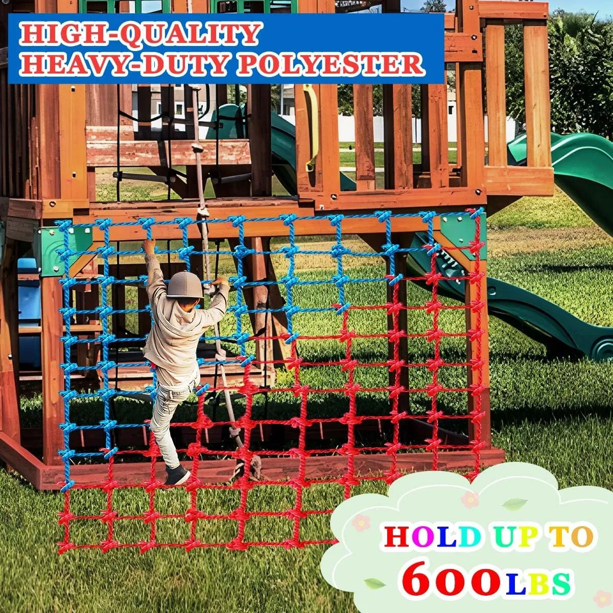 Climbing Cargo Net, Polyester Playground Climbing Net, Heavy Duty Large Military Climbing Net for Kids Outdoor, Kids Safety Protection Net, Rope Ladder, Jungle Gyms, Swingset, Treehouse