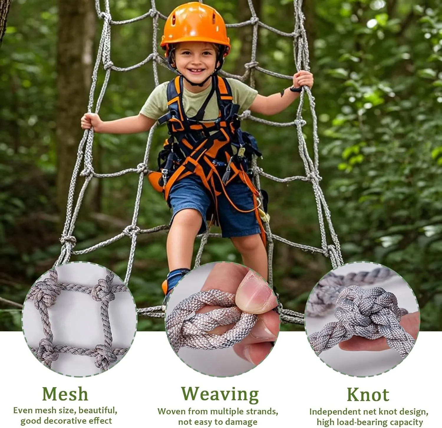 Climbing Cargo Net Rope Safety Net for Kids Outdoor Play Equipment Rope Ladder Jungle Gyms Playground Swingset Treehouse Obstacle Training,19.7 * 29.5ft