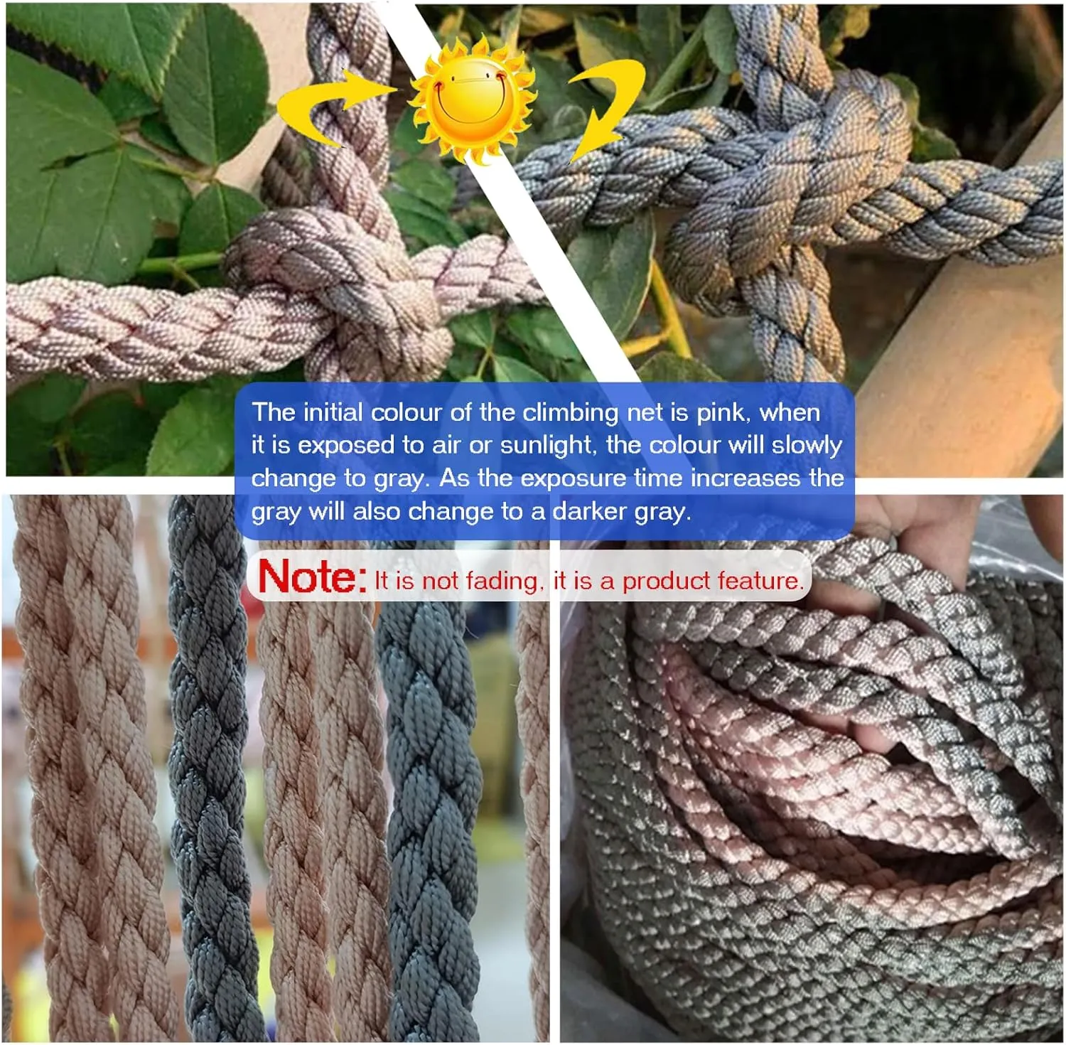 Climbing Cargo Net Rope Safety Net for Kids Outdoor Play Equipment Rope Ladder Jungle Gyms Playground Swingset Treehouse Obstacle Training,19.7 * 29.5ft