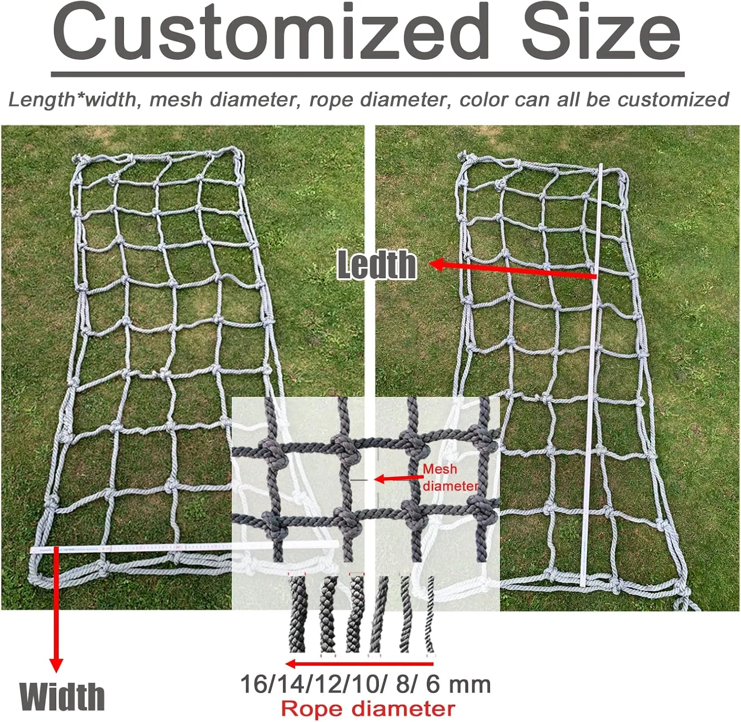 Climbing Cargo Net Rope Safety Net for Kids Outdoor Play Equipment Rope Ladder Jungle Gyms Playground Swingset Treehouse Obstacle Training,19.7 * 29.5ft