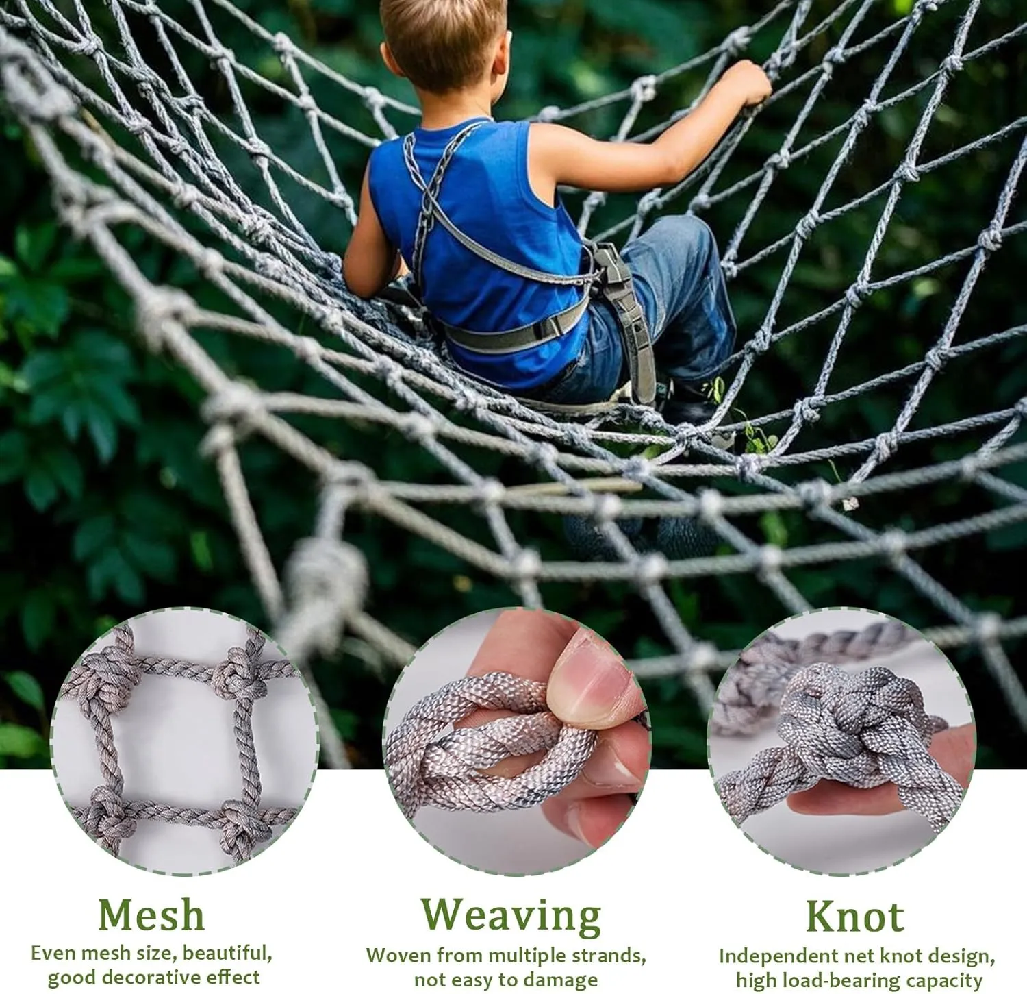 Climbing Cargo Net Safety Climbing Rope Net for Kids Outdoor Play Equipment Rope Ladder Jungle Gyms Playground Swingset Treehouse Obstacle Training,26.2 * 32.8ft