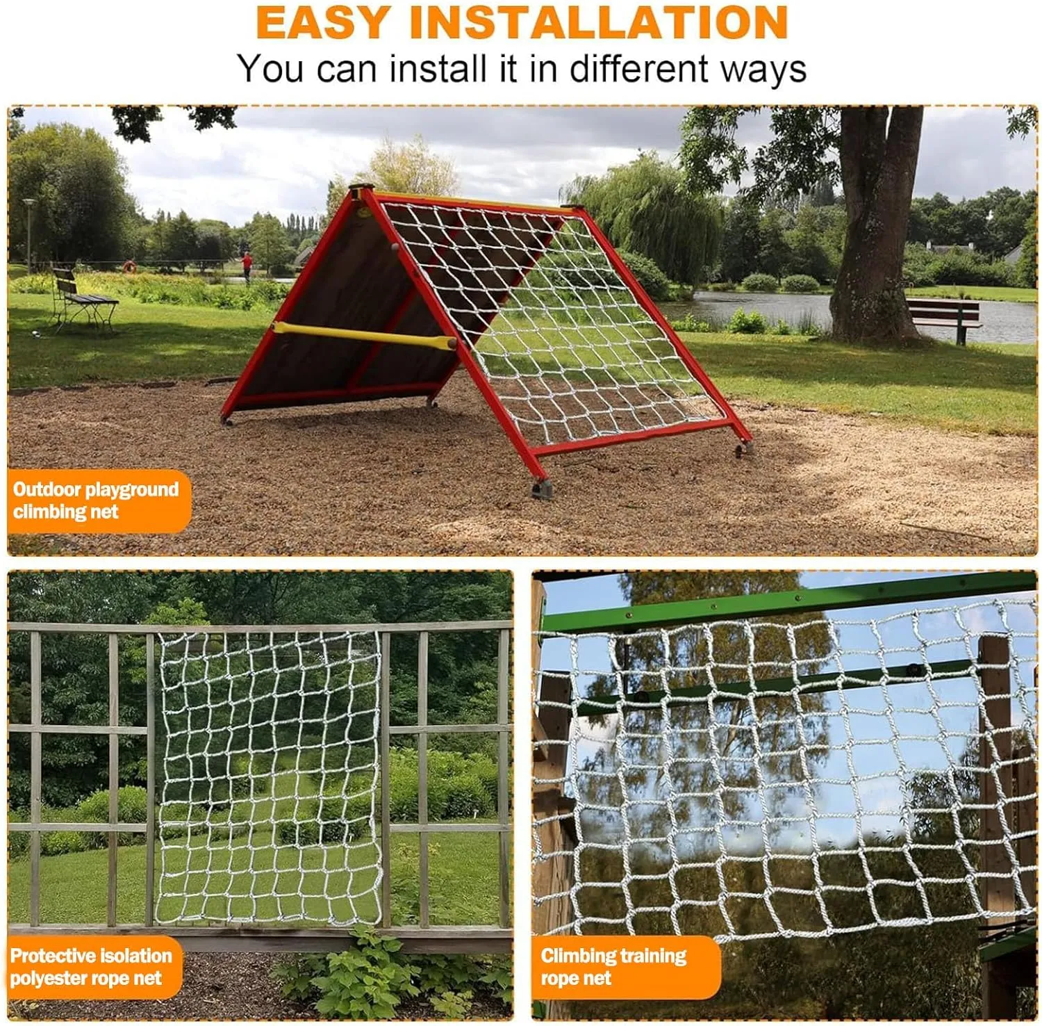 Climbing Cargo Rope Net, Safety Protection Net, Polyester Playground Climbing Net, Heavy Duty Climbing Net for Outdoor, Rope Ladder, Swingset, Treehouse(Size:2Mx8M(6.6FTx26.2FT))