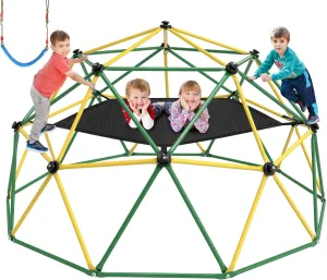 Climbing Dome, 10FT Dome Climber with Hammock & Swing for Kids 3-10, Kids Outdoor Jungle Gym Supports 1000lbs, Easy Assembly Playground Jungle Gym Backyard Play Equipment, Yellow Green