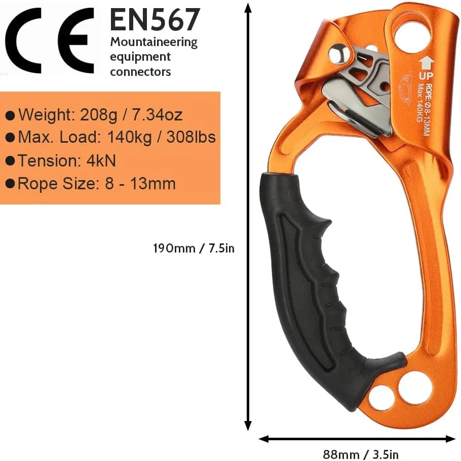 Climbing Hand Ascender for Rock Climbing Arborist (Right and Left) for 8~13 mm Rope