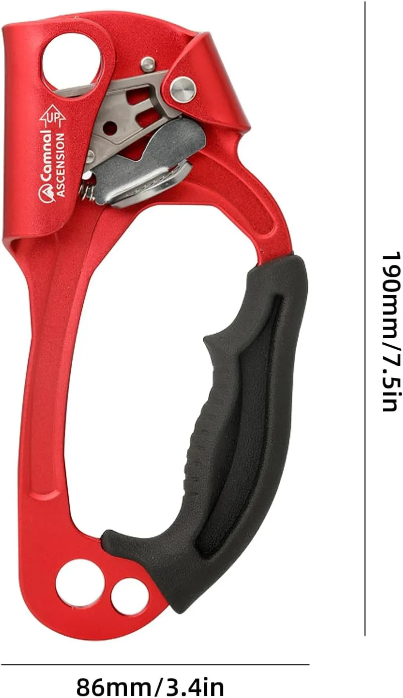 Climbing Hand Ascender Mountaineering Rock Climbing Tree Arborist Strong Rappelling Gear Equipment Rope Clamp with Ergonomic Rubber Handle, Aluminum Alloy Climbing Ascender for 10~13MM Rope