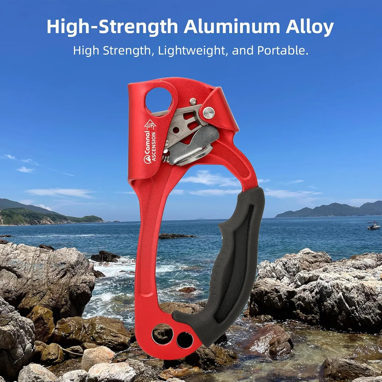 Climbing Hand Ascender Mountaineering Rock Climbing Tree Arborist Strong Rappelling Gear Equipment Rope Clamp with Ergonomic Rubber Handle, Aluminum Alloy Climbing Ascender for 10~13MM Rope