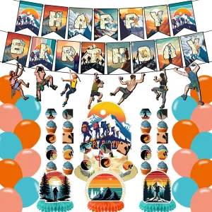 Climbing Party Decoration Rock Climbing Birthday Party Supplies Includes Climbing Happy Birthday Banner Balloons Cake Topper Cupcake Toppers Centerpieces for Climbing Sports Party