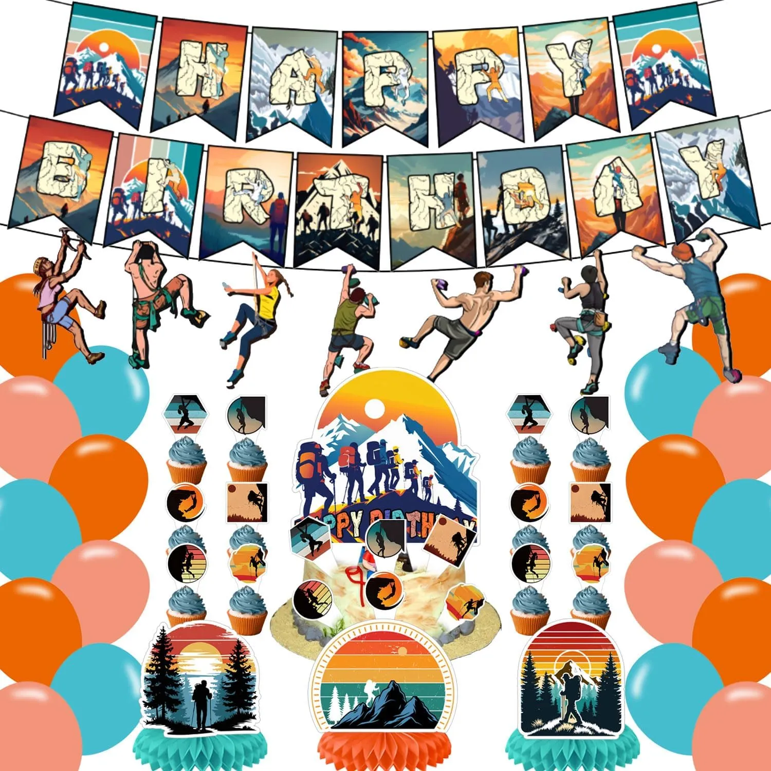 Climbing Party Decoration Rock Climbing Birthday Party Supplies Includes Climbing Happy Birthday Banner Balloons Cake Topper Cupcake Toppers Centerpieces for Climbing Sports Party