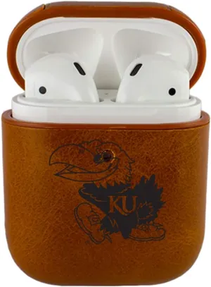 Collegiate Leatherette Cover for Apple AirPods Generation 1/2 Case with Carabiner and Safety Cord – Kansas Jayhawks