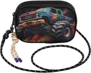 Colorful Monster Truck Black Crossbody Bag for Women Cell Phone Purses Women's Small Shoulder Handbags Wallet Purse with Strap