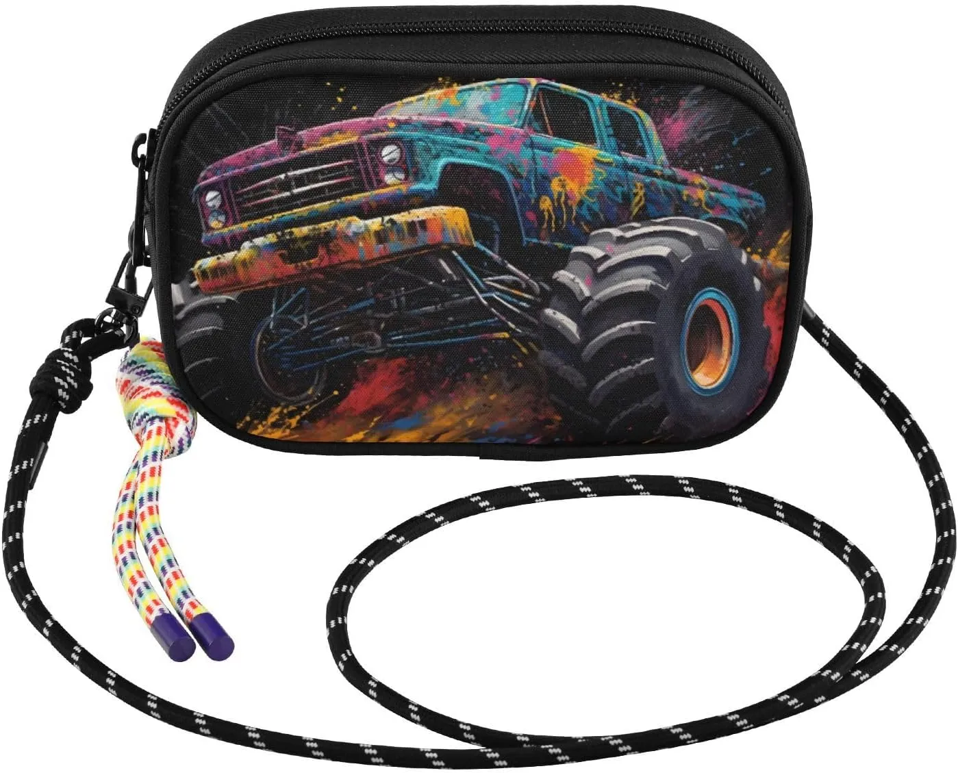 Colorful Monster Truck Black Crossbody Bag for Women Cell Phone Purses Women's Small Shoulder Handbags Wallet Purse with Strap