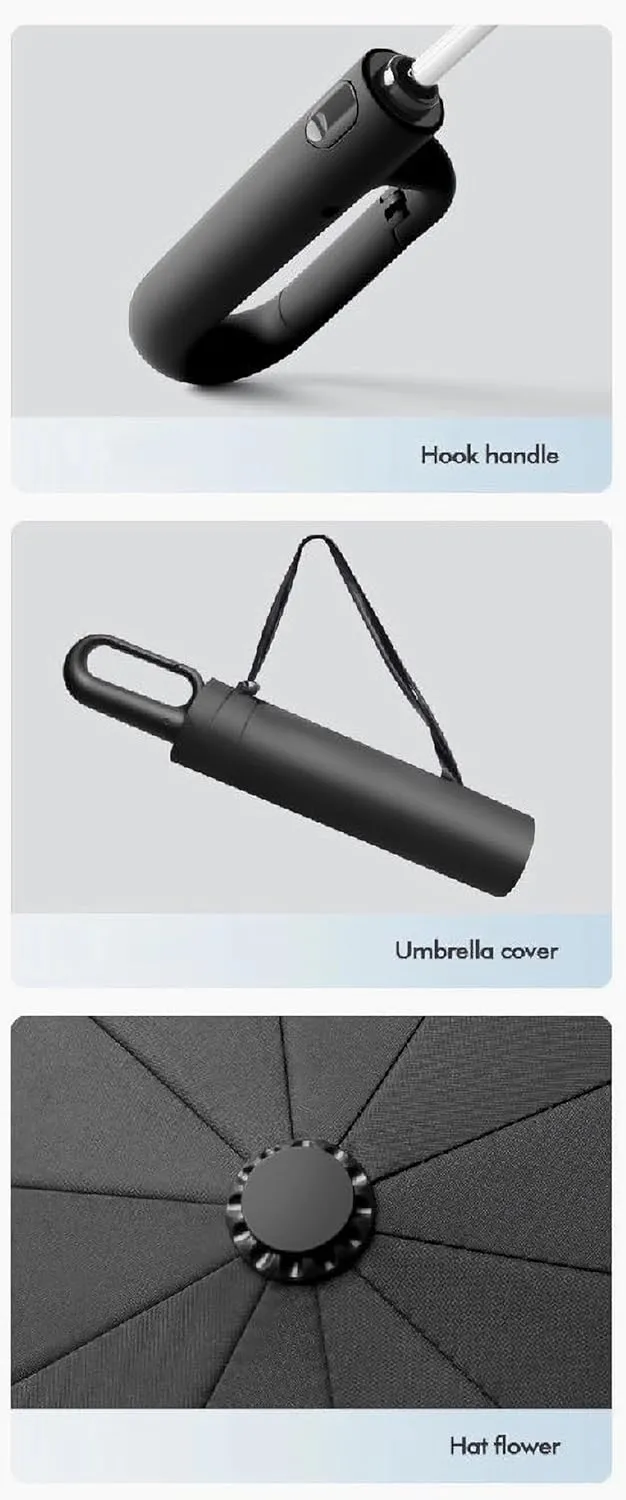 Compact Umbrella for Travel Umbrella with Novelty Carabiner Handle Ring Buckle Windproof Umbrella Reflective Safety Strip Portable Umbrella for Men and Women Automatic Umbrella