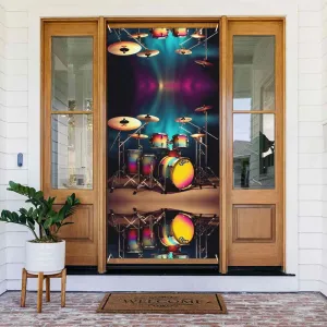 Cool Drums Set Print Door Cover Banner, Decoration Door Banner Backdrop,Porch Sign,For Holiday Party Decor