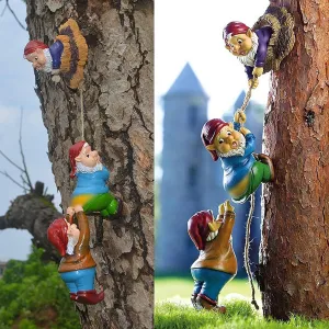 coolboy Climbing Rope Gnomes Garden Statue,Gnom Statue Resin Garden Gnome Tree Hugger Outdoor Decor Accessories,Miniature Figurines Micro Garden Gnome Landscape Figurine for Lawn Balcony Patio