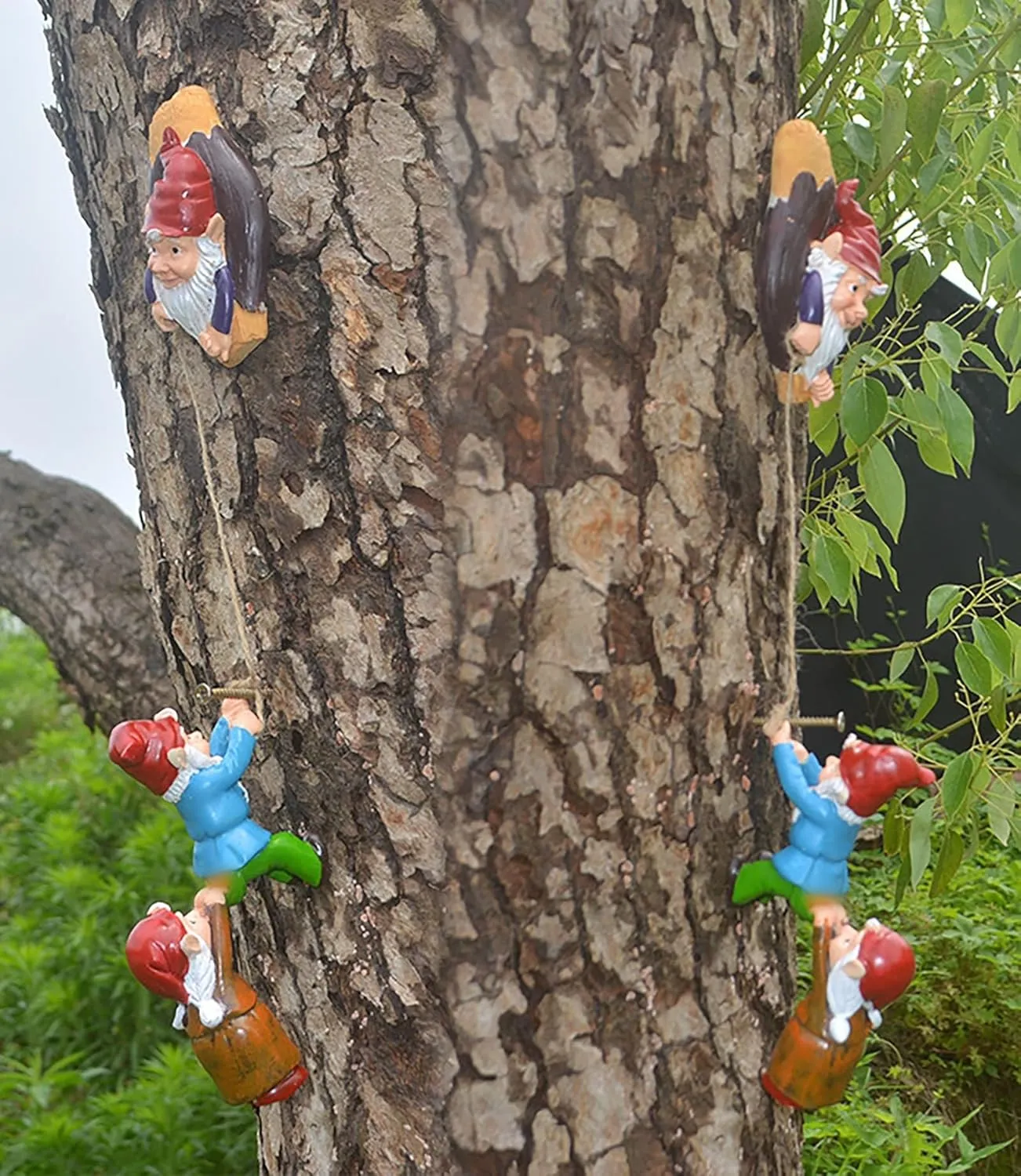 coolboy Climbing Rope Gnomes Garden Statue,Gnom Statue Resin Garden Gnome Tree Hugger Outdoor Decor Accessories,Miniature Figurines Micro Garden Gnome Landscape Figurine for Lawn Balcony Patio