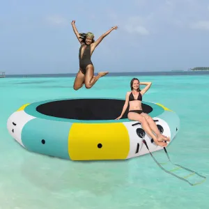 COOLWAVE Inflatable Water Trampoline for Lake 10 FT Floating Water Trampoline for Adults with 4-Step Rope Ladder and Mooring Ropes (Yellow-Green)