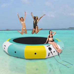 COOLWAVE Inflatable Water Trampoline for Lake Pool Ocean 10FT 12FT 15FT, Floating Water Trampoline for Adults with 4-Step Rope Ladder and Mooring Ropes