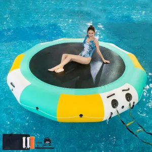 COOLWAVE Inflatable Water Trampoline for Lake Pool Ocean 10FT 12FT 15FT, Floating Water Trampoline for Adults with 4-Step Rope Ladder and Mooring Ropes