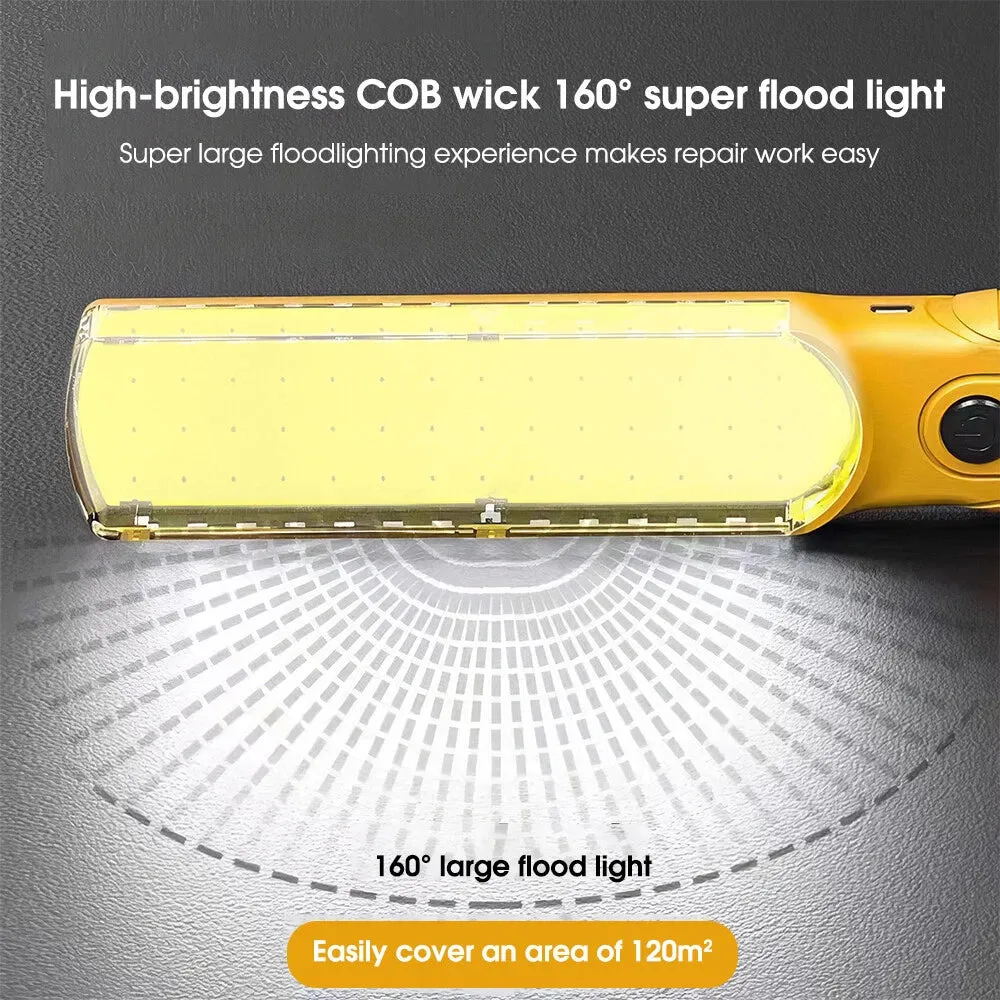 Cordless COB Inspection Torch Lamp Rechargeable LED Magnetic Work Light Yellow