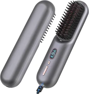 Cordless Hair Straightener Brush, Portable Ionic Hot Comb for Travel, Lightweight & Rechargeable with PD 20W Fast Charger, 8000mAh Battery, LCD Temp & Battery Display for Effortless Styling On The Go
