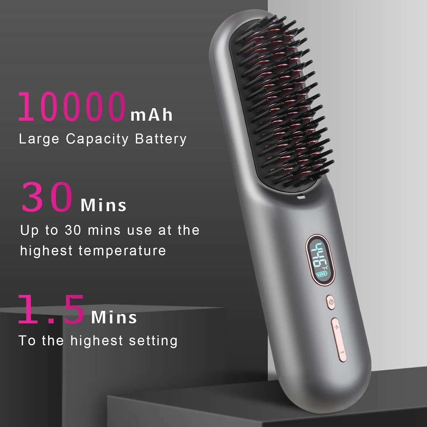 Cordless Hair Straightener Brush, Portable Ionic Hot Comb for Travel, Lightweight & Rechargeable with PD 20W Fast Charger, 8000mAh Battery, LCD Temp & Battery Display for Effortless Styling On The Go