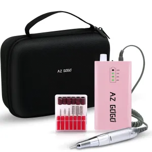 Cordless Nail Drill, AZ GOGO 30000RPM Rechargeable Portable Electric Nail Drill Machine for Gel Acrylic Nails - Efile Manicure/Pedicure Kit with EVA Bag (Pink)