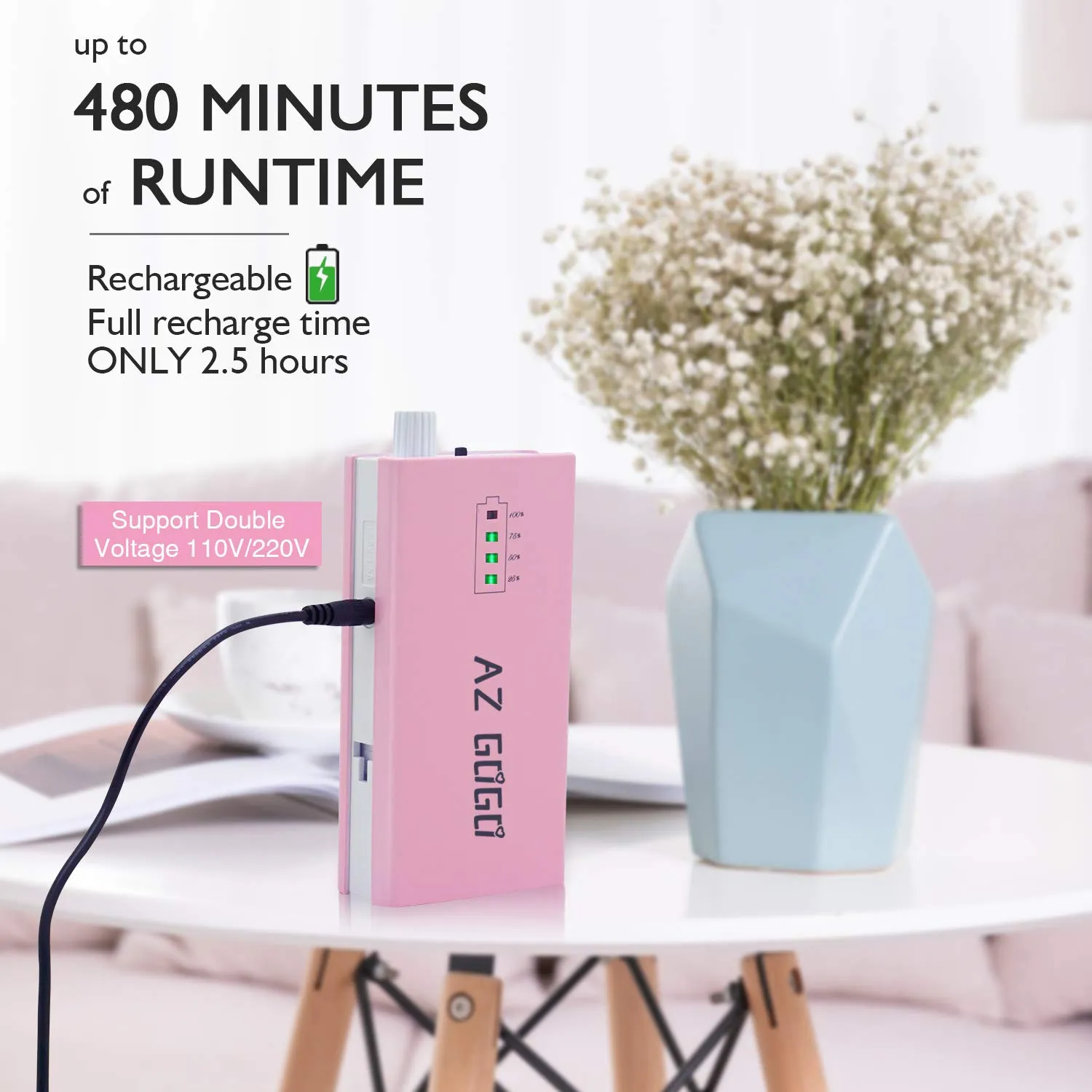 Cordless Nail Drill, AZ GOGO 30000RPM Rechargeable Portable Electric Nail Drill Machine for Gel Acrylic Nails - Efile Manicure/Pedicure Kit with EVA Bag (Pink)