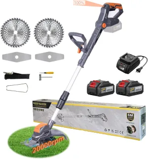 Cordless Weed Wacker, Electric Weed Trimmer Eater 24V 4.0Ah Battery Powered, Powerful 1300W Motor 2-in-1 Brush Cutter & Grass Trimmer for Lawn/Yard/Garden