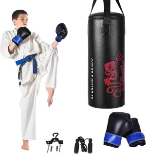 Costzon 2 FT Kids Punching Bag,Heavy Duty Boxing Set w/Gloves & Skipping Rope, Filled Kick Ball for Children Boys, Wall-Mounted Kicking Bag for Boxing, Taekwondo, Kickboxing, Martial Arts MMA